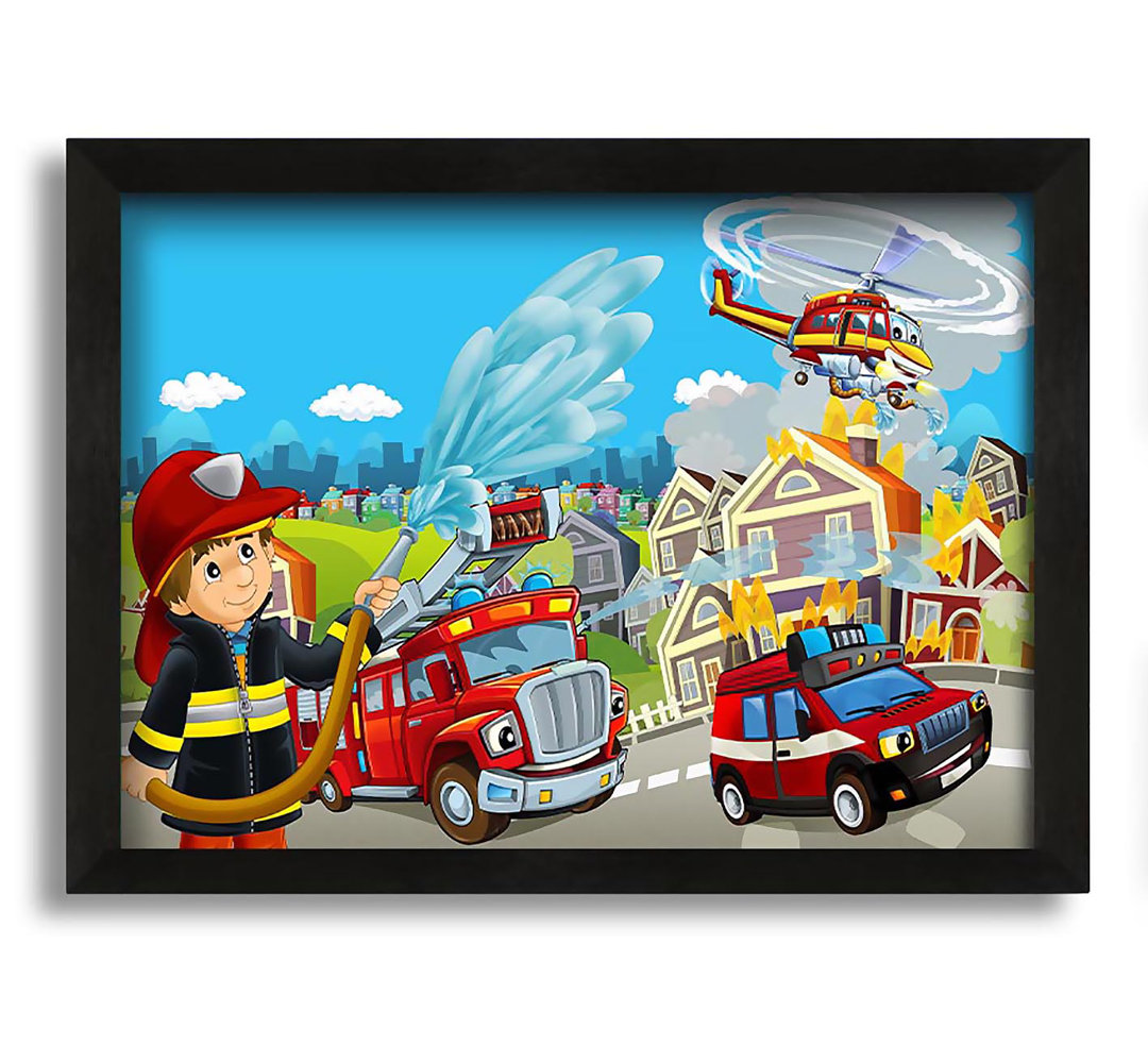 Gerahmtes Leinwandbild Fireman Rescue