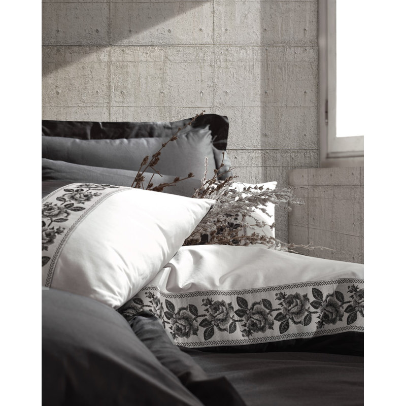 Ensemble de housse de couette 100% coton 4 pièces Moorhead, Gris / Crème