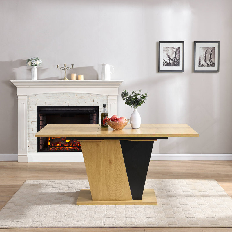Table de salle à manger extensible 61,81 (46,46) pouces avec rangement intégré, table en bois moderne avec structure en métal robuste et base en panneau de fibres à densité moyenne