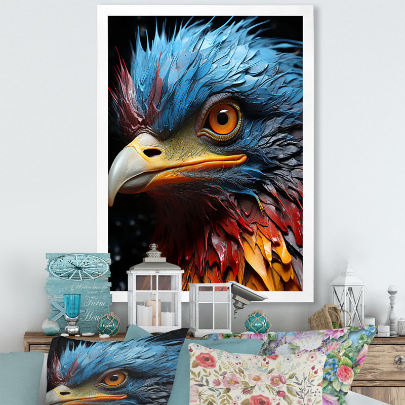 Art mural bleu, autruche bleue - autruche, salon, Cadre simple blanc, H 44 po x l 34 po x P 1,5 po