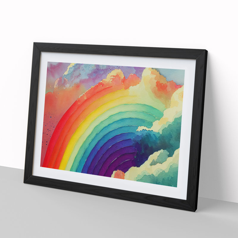Watercolour Cloud Rainbow Vol.1 Abstract - Single Picture Frame Print, Black Framed, 46cm H x 64cm W x 2cm D