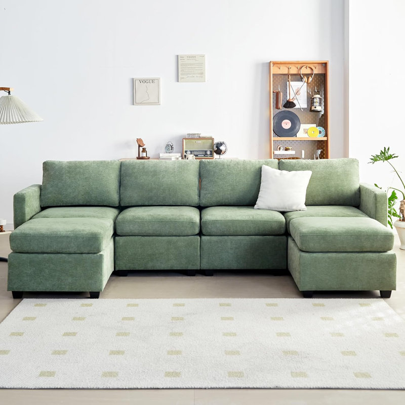 Canapé modulaire rembourré Jaiwan, Lin vert