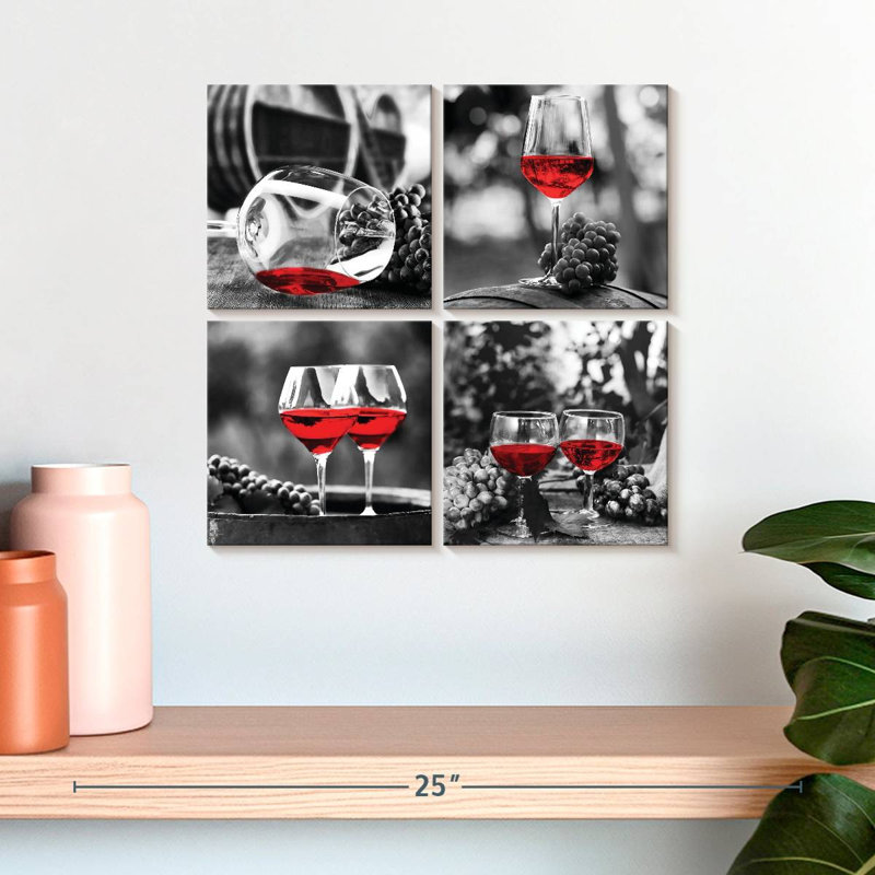 «Red Wine Glasses», ensemble de reproduction sur toile, H 18 po x l 18 po x P 1 po
