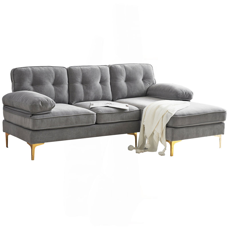 Reubyn 2 - Piece Upholstered Sectional, Light Gray Velvet