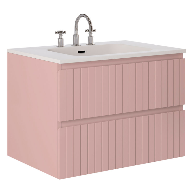 Meuble-lavabo simple flottant cannelé 30 po Atharv, Rose Pink, L 30 po