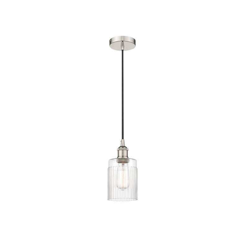Luminaire suspendu cylindrique à 1 lumière Kamena, Transparent, Nickel poli