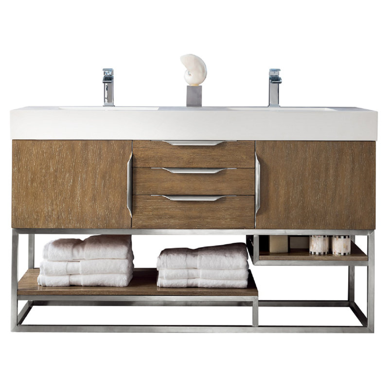 Columbia 59'' W Double Vanity, Matte Black, Latte Oak, White
