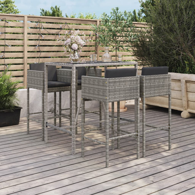 Ensemble de bar en métal avec tabourets, gris, 6