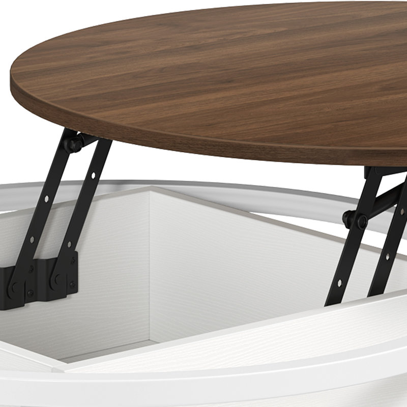Lift Top Round Coffee Table with Storage, White, Wood, Espresso Wood