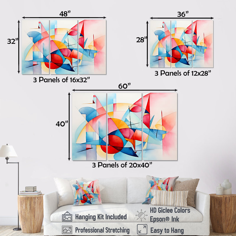 Cubic Soft Colors Tiles I - Art mural géométrique, H 28 po x l 36 po x P 1 po, Toile tendue