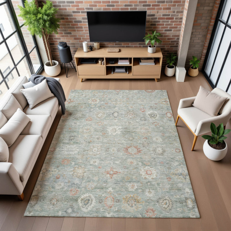 Premium Machine Washable Mayfield AMF1770 Damask Rug, Rectangle 3' x 5'