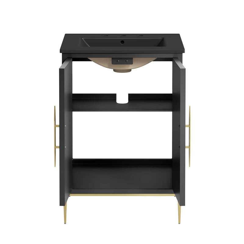 Awaken 24" Black Solid Wood and MDF Bathroom Vanity with Gold Base