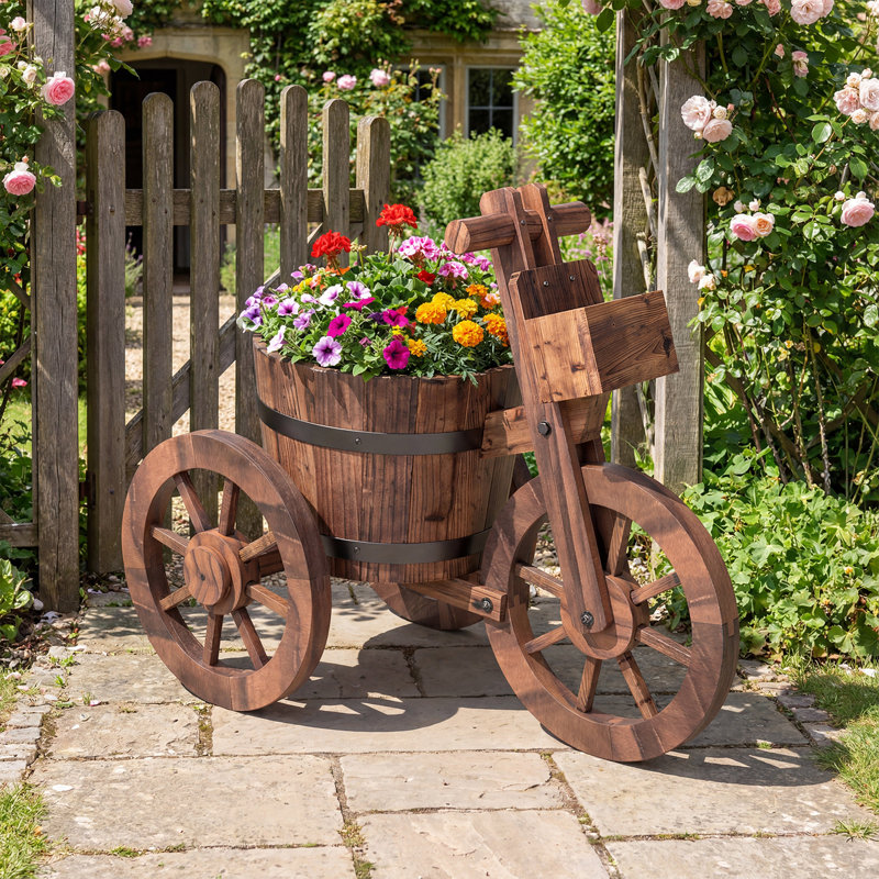  Boîte à fleurs 2 pièces en bois rustique avec pot tonneau et boîte de rangement pour jardin patio, 2