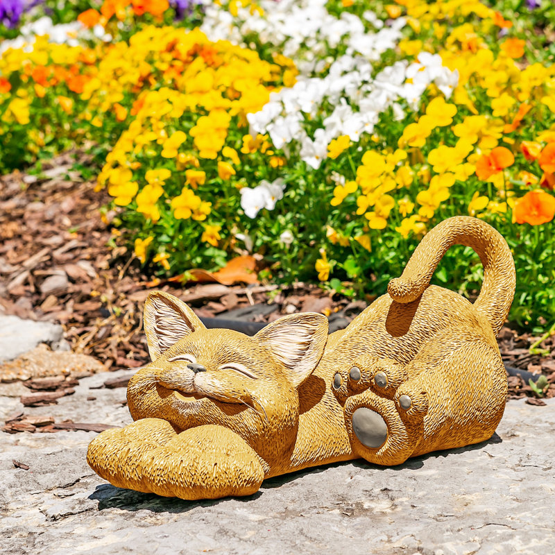 Statue de jardin chat fantaisiste et souriant, Jaune