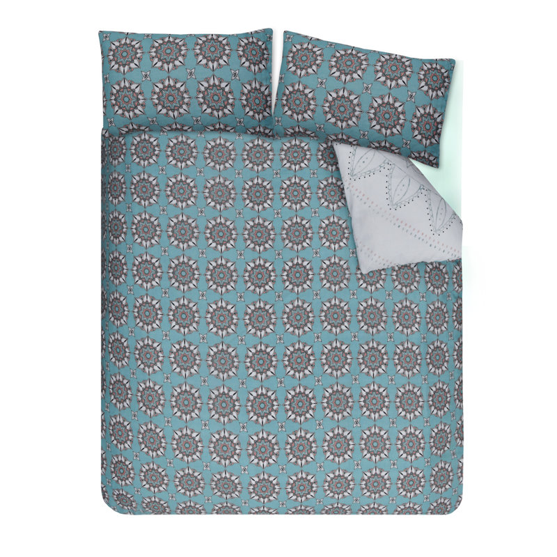 Clintin Cotton Blend Duvet Cover with Pillowcases, Teal, Super King + 2 Standard Pillowcases