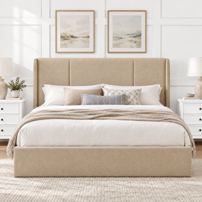 Coletti Hydraulic Lift Up Storage Wingback Upholstered Platform Bed