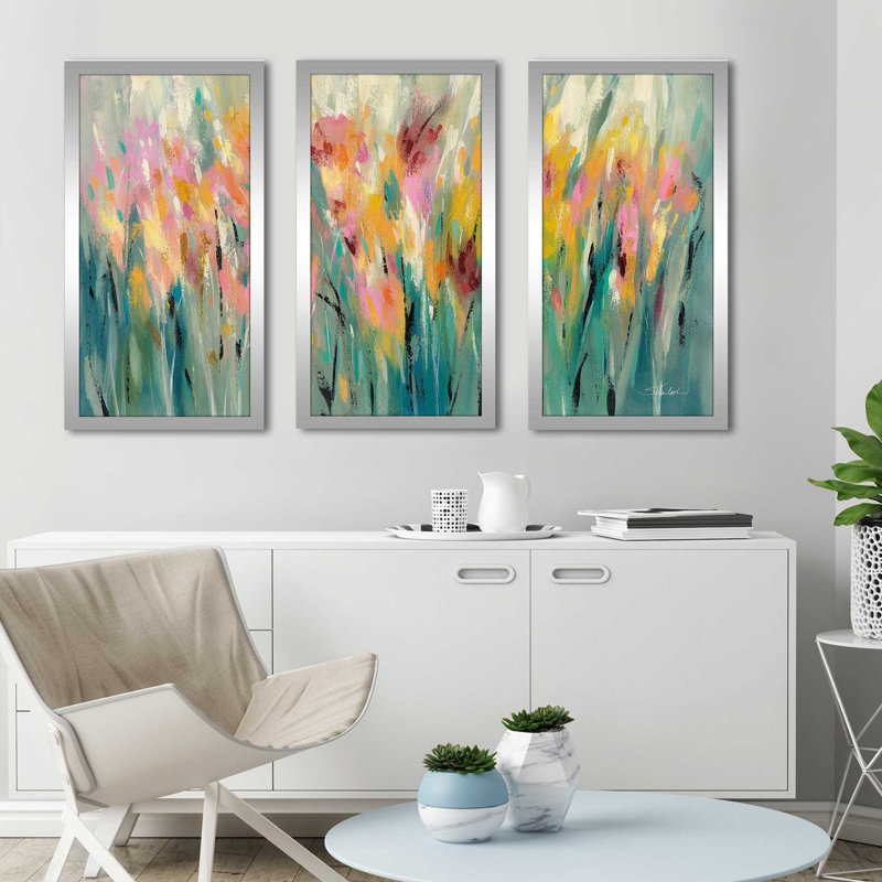 "Summer Garden Joy" par Silvia Vassileva, impression sur acrylique 3 pièces, H 33,5 po x l 52,5 po x P 1 po