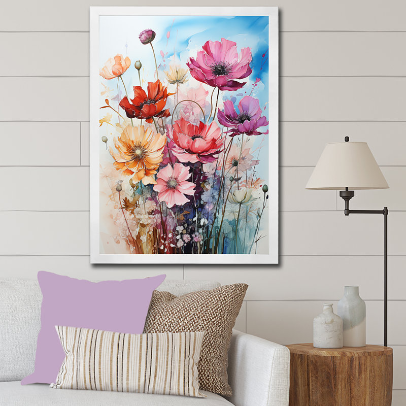 Motif floral minimalisme pré - imprimé, Cadre simple blanc, H 32 po x l 16 po x P 1 po