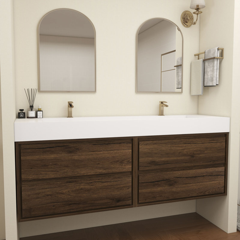 Meuble-lavabo mural double 60 po Victoria, Bois de rose