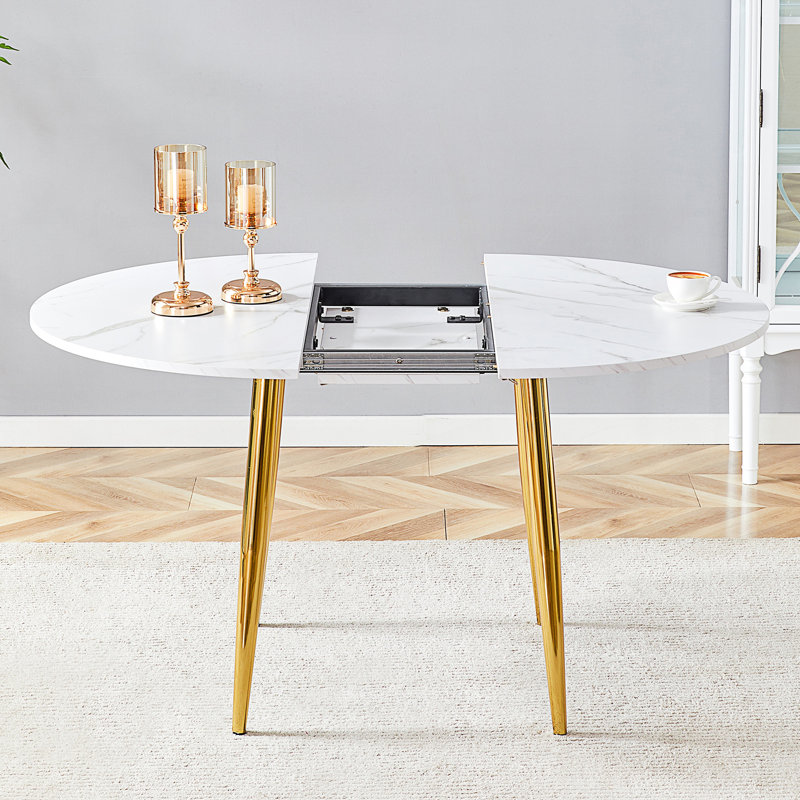 Table de salle à manger ronde extensible avec pieds en métal