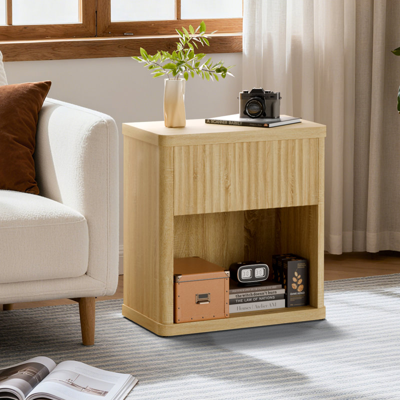 Table de chevet rayée en bois de grande capacité