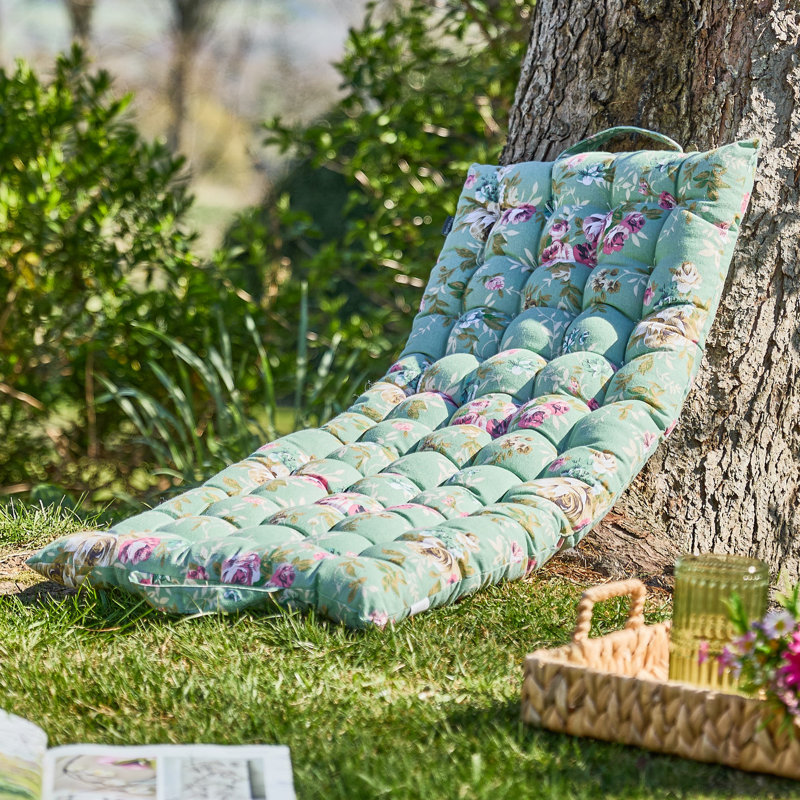 Sage Green Floral Outdoor Garnde Bench Seat Pad Mattress
