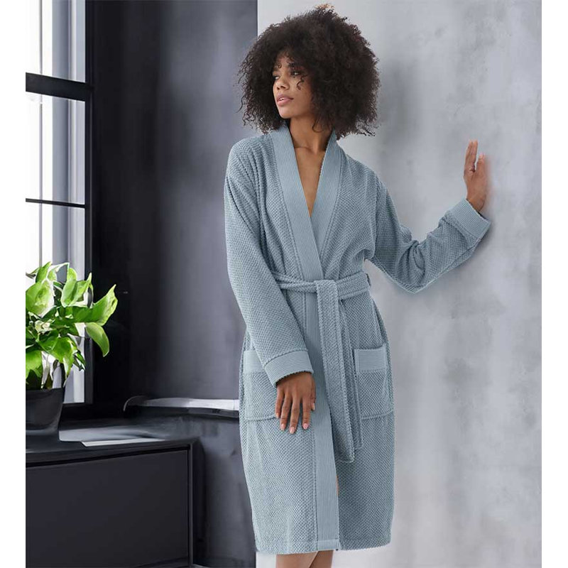 Peignoir 100% coton en ratine avec poches, S, Bleu gris