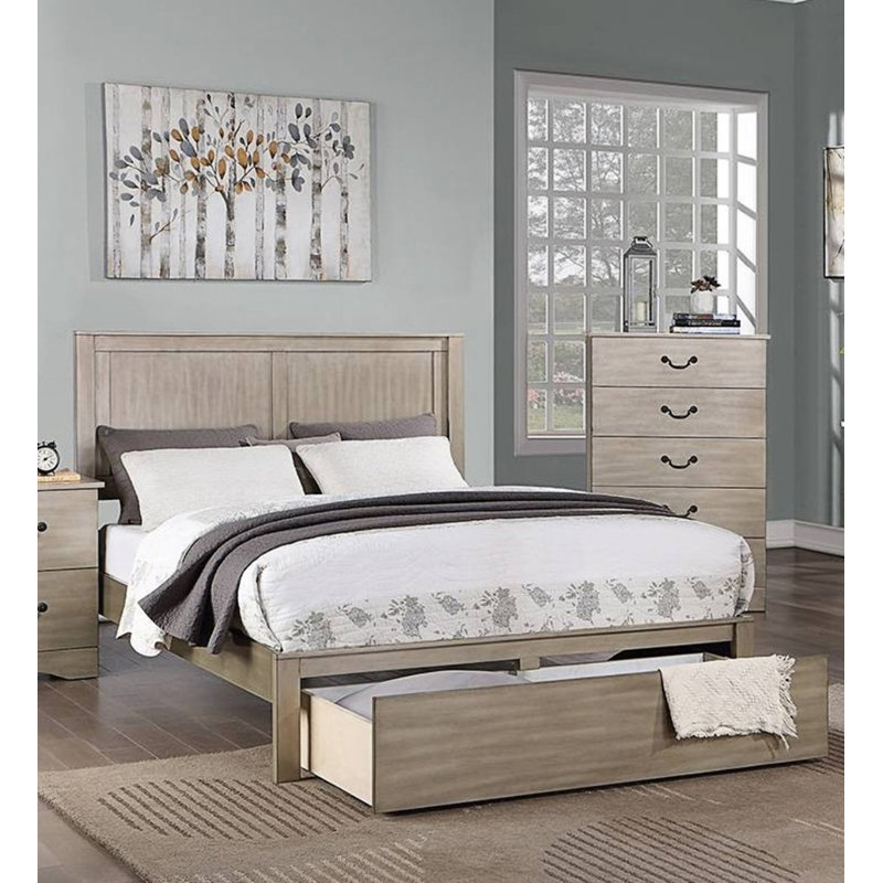 Rustic Style 1Pc California King Size Two Panel Bed With Drawer