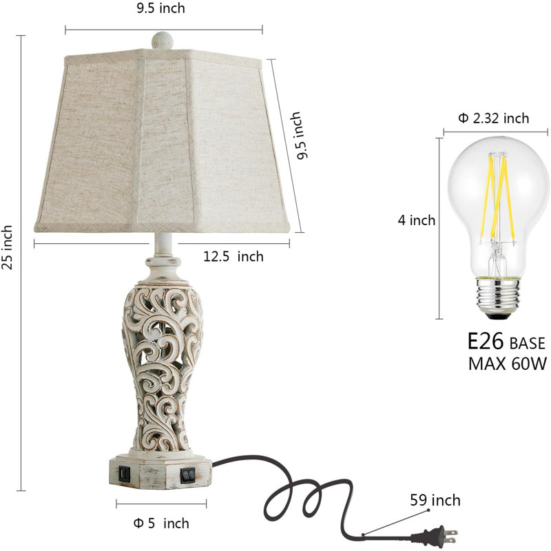 Lampe de table en résine Wellersburg USB