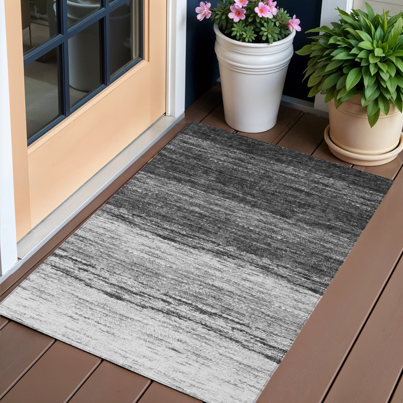 Tapis extérieur gris ombré lavable argenté et ivoire 3 pi x 5 pi