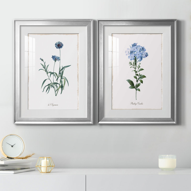 Bleu impérial - ensemble de 2 impressions, H 22,5 po x l 61 po x P 1,5 po, Blanc, Papier avec cadre argenté