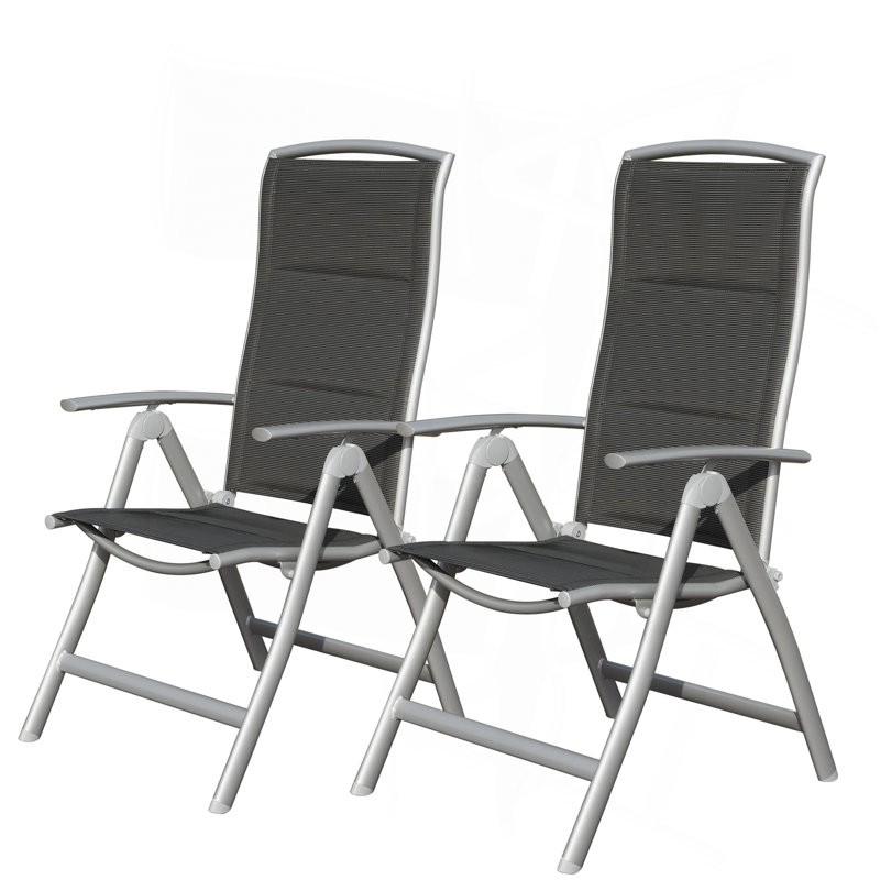 Patio Folding Chairs Set Of 2, Aluminium Frame Outdoor Reclining Patio Chairs For Garden Camping Poolside Beach Deck, Adjustable High Back Lawn Chairs With Soft Cotton-Padded Seat, Dark Gray