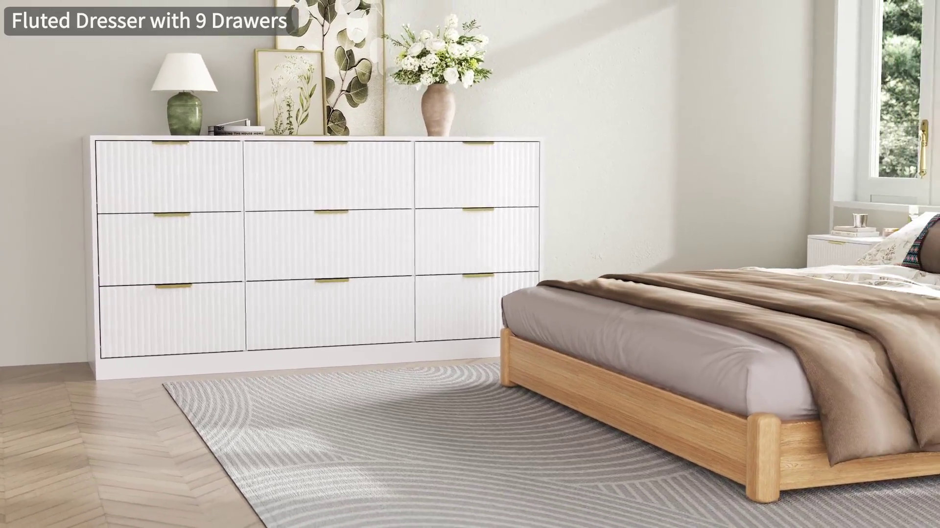 Fluted Dresser For Bedroom With 9 Drawers, 63" Wide Modern Chest Of Drawers With Metal Handle