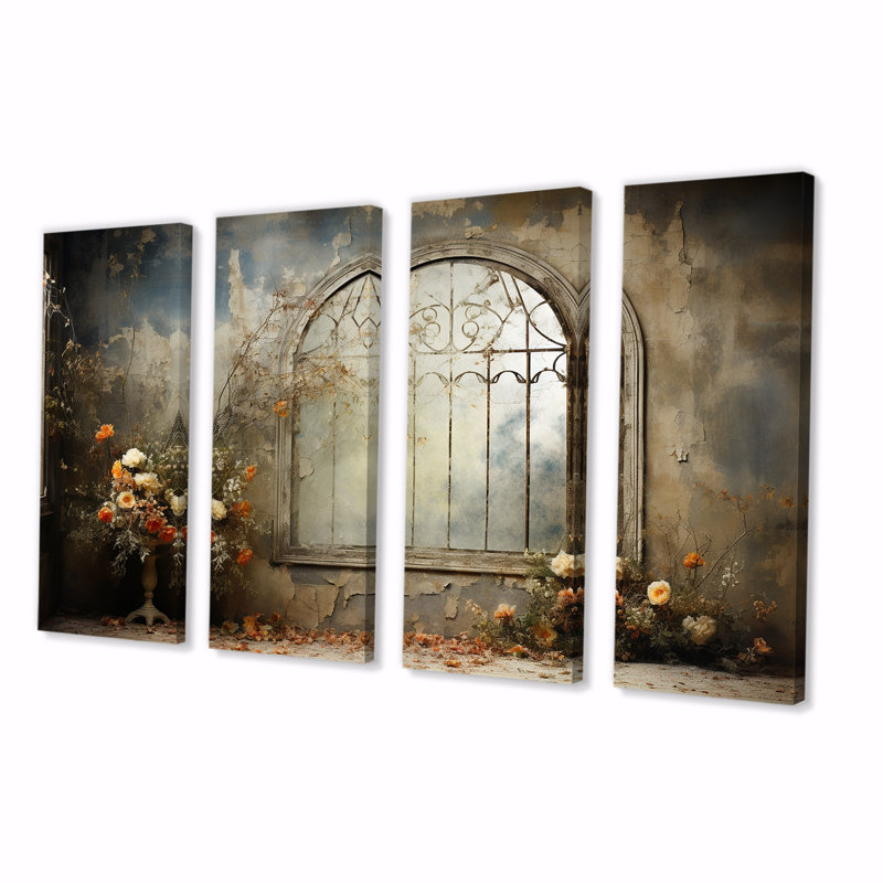 Hauting Floral Gothic Windows I - Window 4 Piece Wall Art Decor Set, 28" H x 48" W