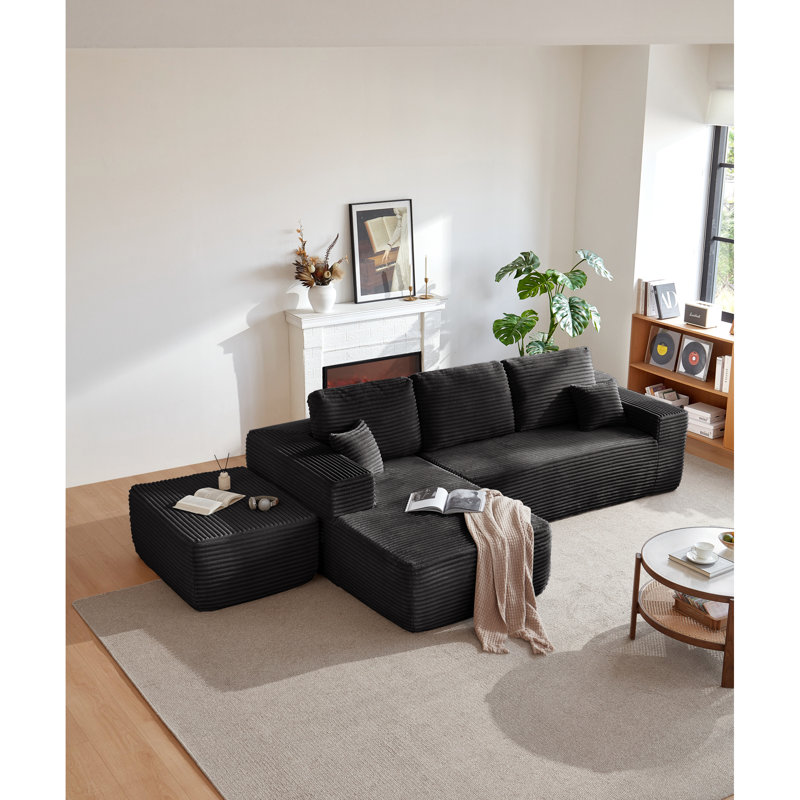 Canapés modulaires gris moelleux, tissu en velours côtelé, canapé moderne en forme de U pour la maison