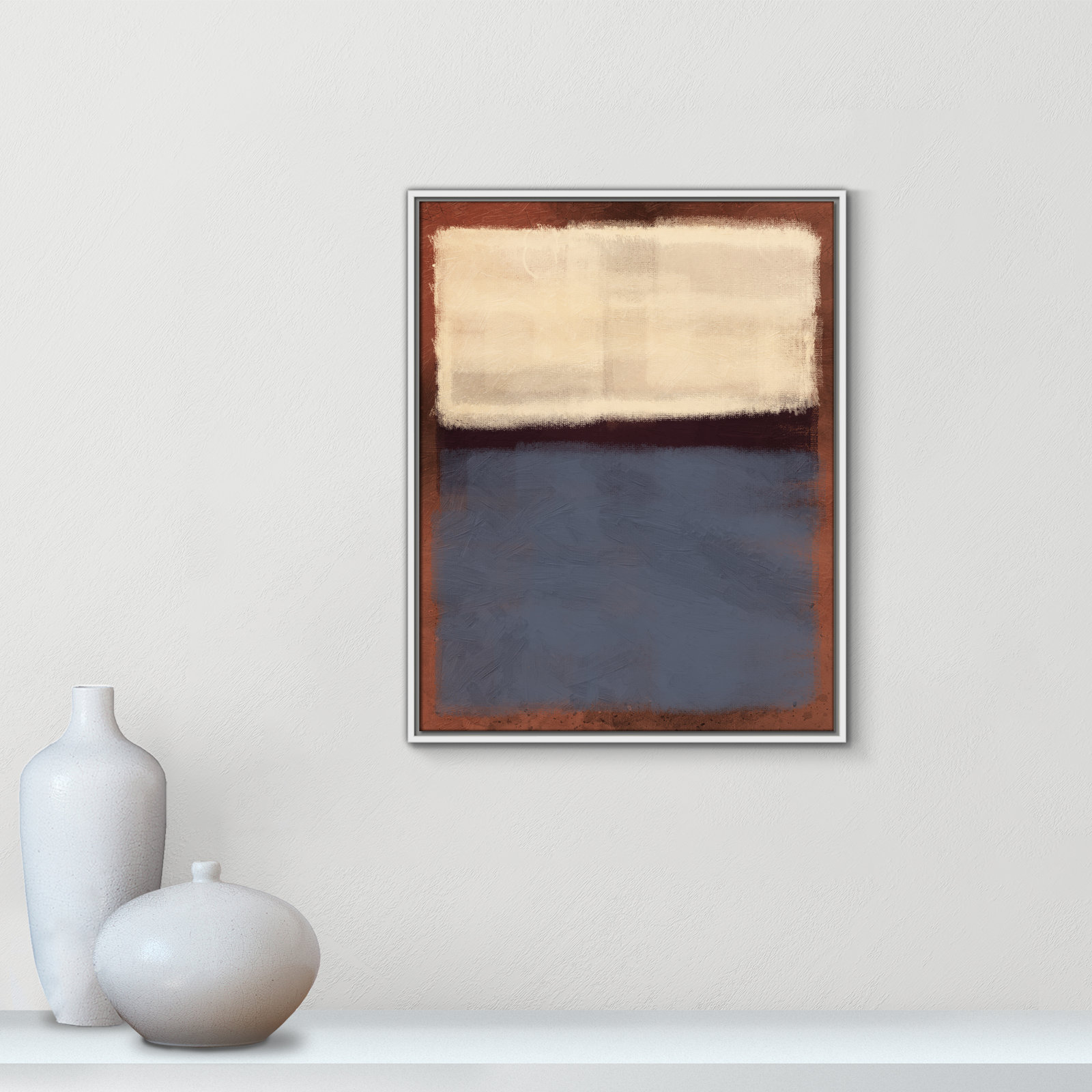 Alabaster Burst - Floater Frame Painting on Canvas, 29.5" H x 23.5" W x 2" D, White Framed