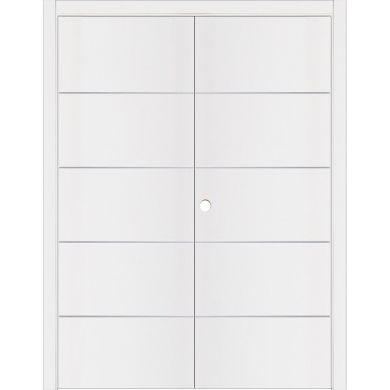 Glam G-Pro 010 - Porte intérieure double en stratifié blanc doux pré-suspendu 56 po x 80 po, 56" x 80"