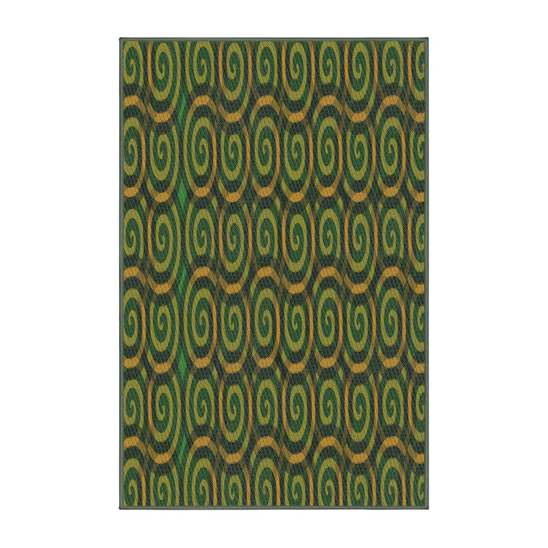 Tapis décoratif vert géométrique, Rectangle 5 pi x 7 pi