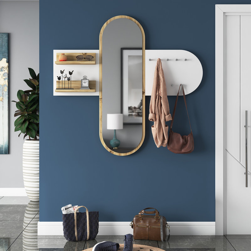 Support de couloir moderne avec cintre polyvalent, 49,2 po x 47,2 po x 4,7 po | Panneau de particules 100% mélamine de qualité E1, épaisseur: 0,7 pouce | Nombreuses tablettes, fixation murale, rangement supplémentaire | Conception élégante et foncti