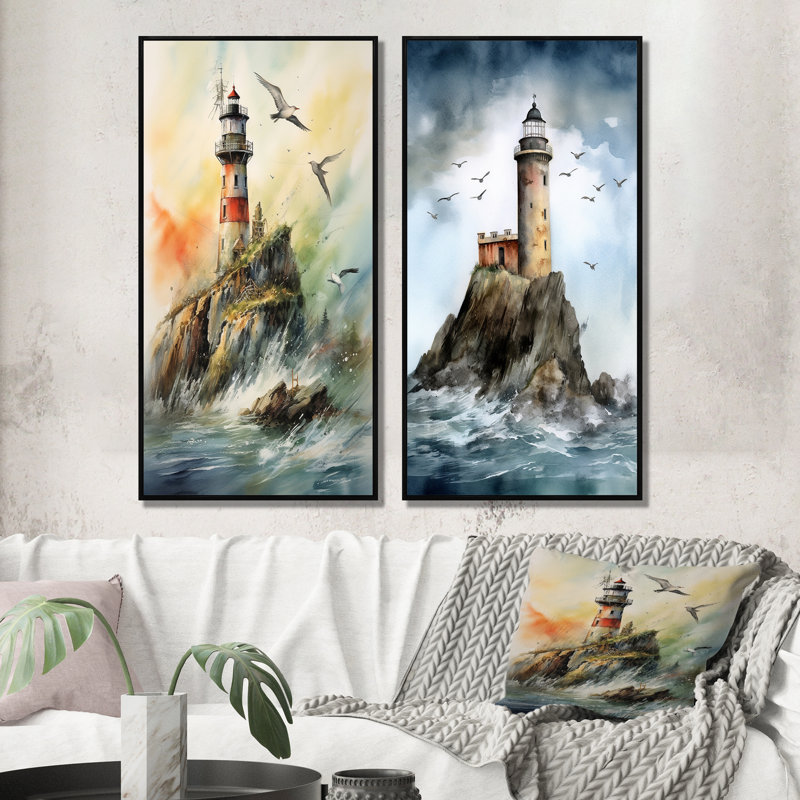 «Ocean Watchtower», 2 pièces sur toile, Cadre noir, H 20 po x l 24 po