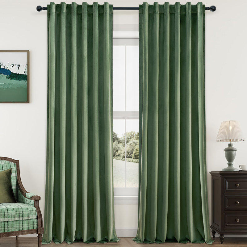 Thermal Blackout Curtain Panels, 52" W x 96" L, Moss Green