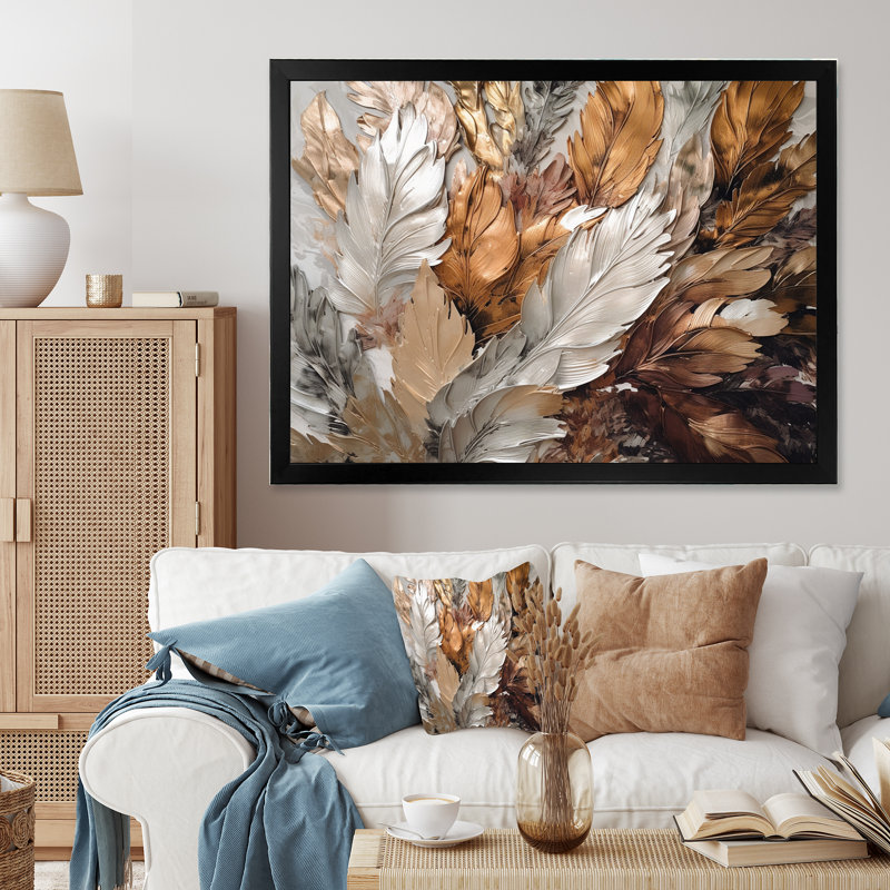 «Caiden Gold Feather Extravaganza IV - Glam Feather», art mural, Cadre simple noir, H 34 po x l 44 po x P 1,5 po