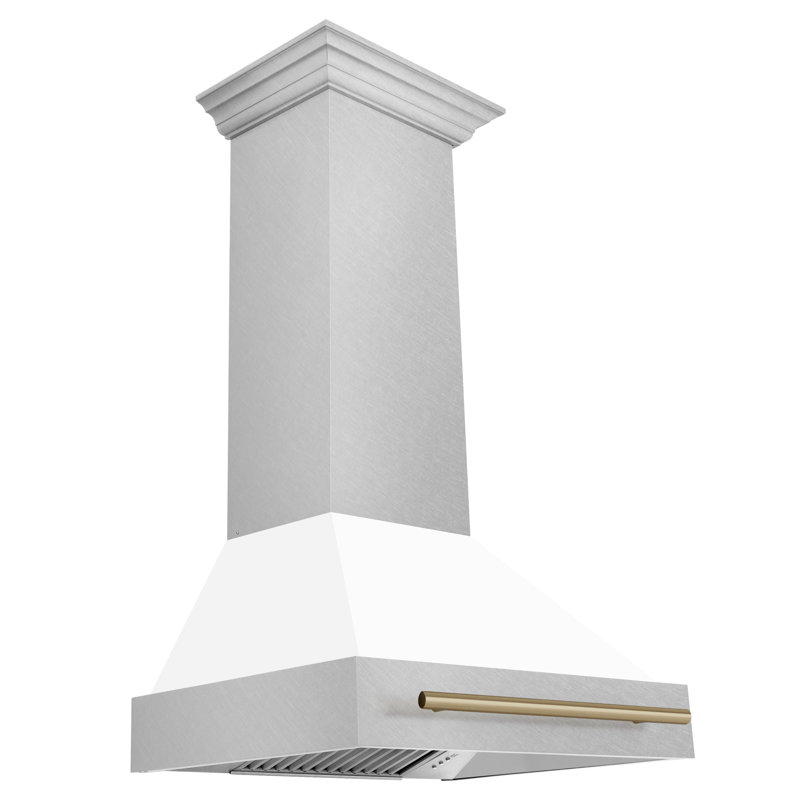 30" ZLINE Autograph Edition Fingerprint Resistant Stainless Steel Range Hood with White Matte Shell, Champagne Bronze