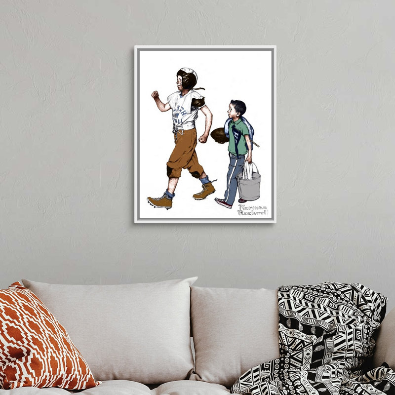 «Norman Rockwell Football Hero», art mural sur toile, Cadre flottant blanc, H 32 po x l 26 po x P 1,75 po