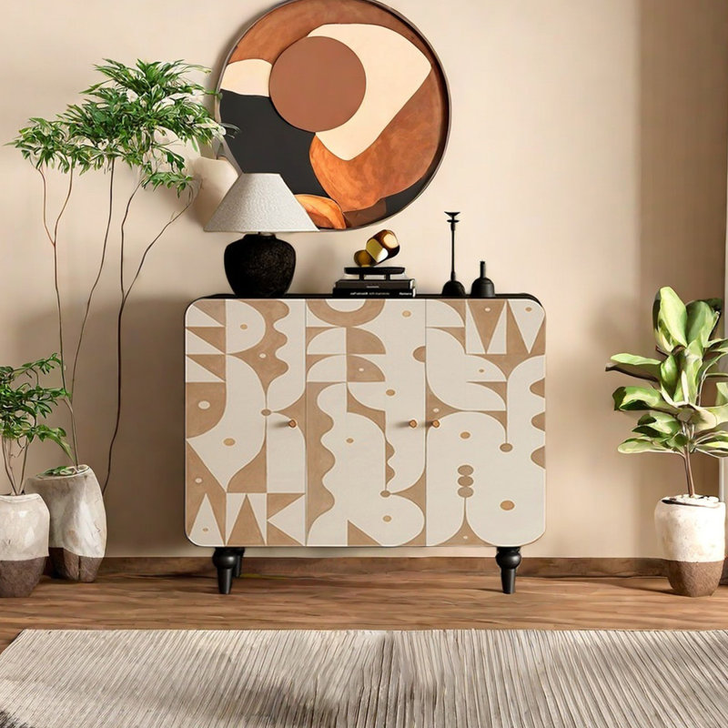 Buffet à trois portes en bois massif de style moderne, Noir, noir, noir, noir