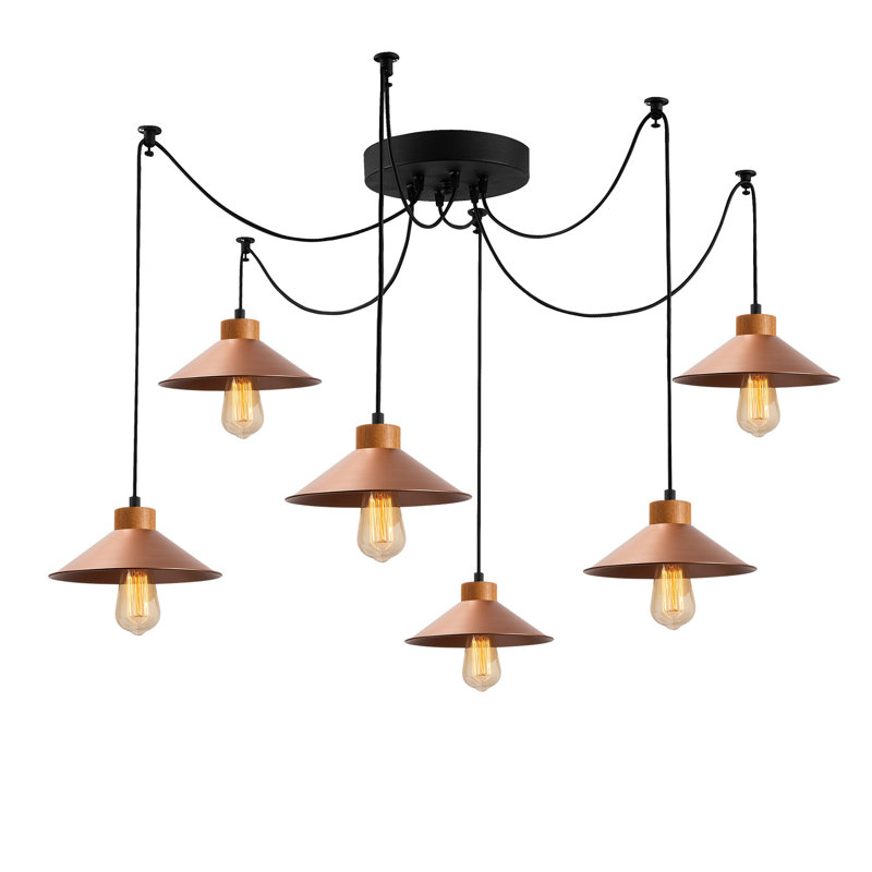 Luminaire suspendu conique à 6 lumières Caban, Cuivre