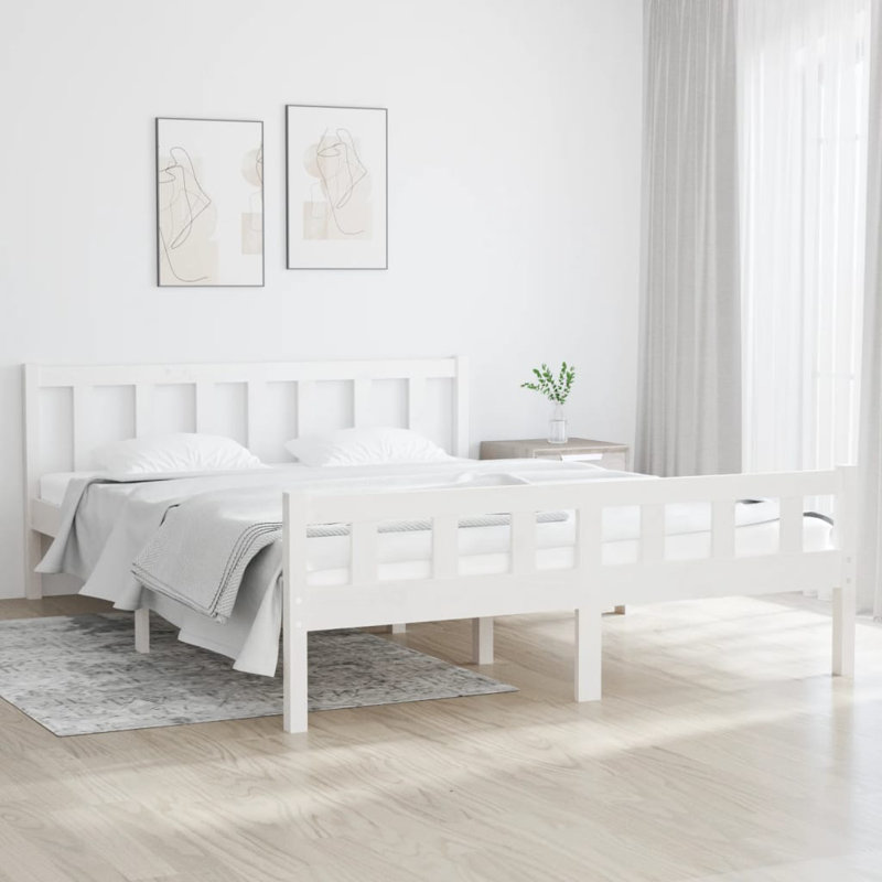Bed Frame Solid Wood, White, Kingsize (5')