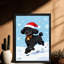 Art encadré noir rétro Un joli caniche noir coiffé d'un chapeau de Noël et d'une cravate des Fêtes, impressions sur toile de style rétro-1281007595