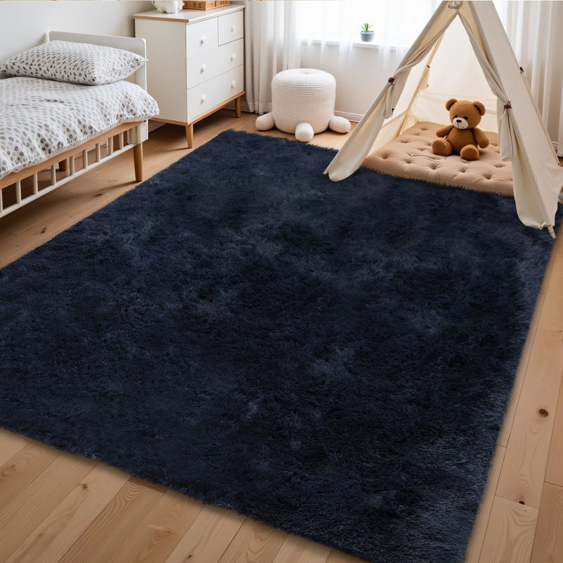 Large Navy Blue Washable Shag Area Rugs Non-Slip Fluffy Shag Plush Fuzzy Shaggy Rug for Living Room, Bedroom, Home Decor