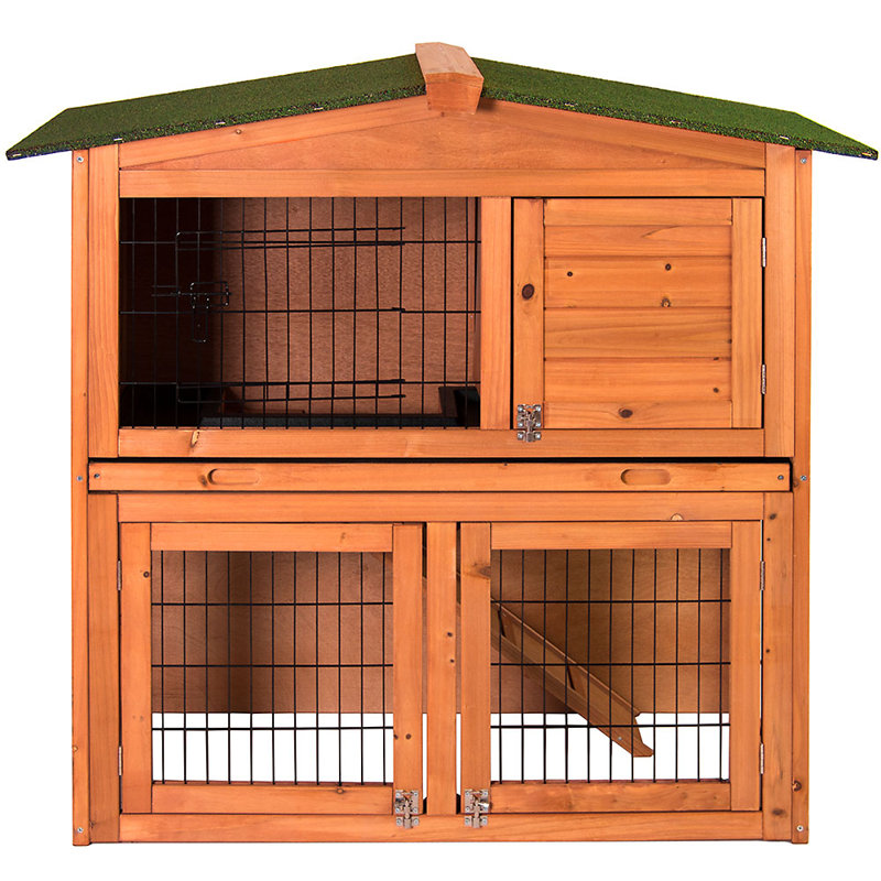 Vida 2 Tier 3 Door Wooden Rabbit Hutch with Ramp, Weather Resistant For Outdoor Use